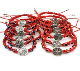 20pcs/Los DIY Evil Eye St. Benedikt -Medaillenarmband geflochtene Rosenkranzm￼nzen Perlenkreuz Klassiker Gebetsarmb￤nder religi￶ser katholischer Schmuck