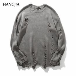 Wash Hole Ripped Knit Sweaters Men Women Streetwear Hip Hop Pullovers Jumper Fashion Oversized Allmatch Men Winter Clothes 220822