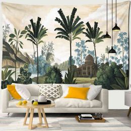 Rainforest Fortress Wall Carpet Coconut Palm Hanging Simple Style Bohemian Hippie Witchcraft Tapiz Art Dormitory Decor J220804