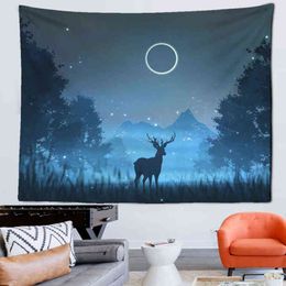 Beautiful Night Sky Wall Rugs Home Decorations Hanging Forest Deer Starry For Living Room Bedroom J220804