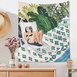 Tropical Carpet Wall Hanging Home Decor Portrait Print Bedroom Fabrics Cartoon Aesthetic Room Mural Tapiz J220804