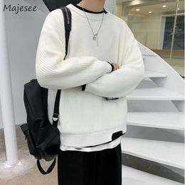 Men Pullover Loose Oversize Fake 2Piece Winter Warm Knitted Sweater Male Casual Fashion Spliced Cozy Streetwear Clothes Student 220822