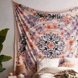 Home Bohemian Mandala Carpet Wall Hanging Flower Plant Printing Psychedelic Tapestry Living Room Bedroom Furnishing Mural J220804