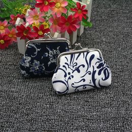 DHL100pcs Coin Purses Women Canvas Blue And White Porcelain Small Wallet