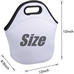 Sublimation Lunch Bag Neoprene Dinnerware White Blank Portable Basket DIY Heat Transfer 12x12x6.5inch Handbag 3mm Thickness Wholesale A02