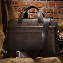 WESTAL Mens Bag Genuine Leather Men Briefcase for Laptop 14 Messenger Business Portfolio Document A4 7022 220819