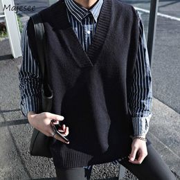 Sweater Vest Men Vneck Sleeveless Solid Simple Allmatch Leisure Mens Knitted Vests 2XL Oversize Chic Preppy Style Daily 220822