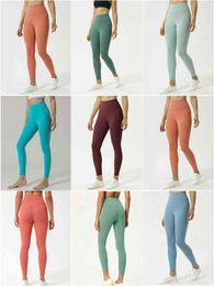 Moda tikto novo l￣ dupla face Lu yoga leggings feminino Pro Skin Skin Nine Minutes Coloque Alto Hip Stretch Fight Lift N￡dega