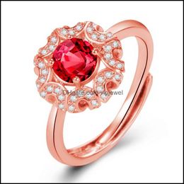 With Side Stones New Fashion Women Rings Rose Gold Colour Crystal Inlay Wedding Engagement Bands Classic Jewellery Girl Birthda Vipjewel Dh8I0