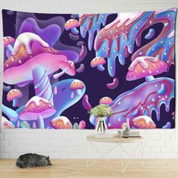 Cartoon Fantasy Mushroom Tapestry Psychedelic Mystery Kawaii Living Room Home Background Hanging Cloth Wall Decoration Tapiz J220804