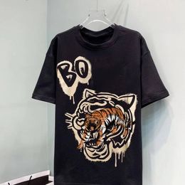 Men's T-shirts Summer Paris b Family T-shirt Black Gold Tiger Head Printed Streetwear Round Neck Eagle Couple