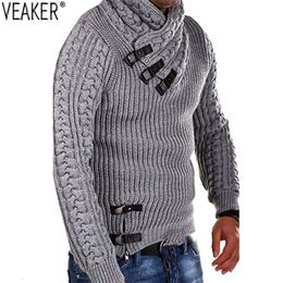Mens Button Turtleneck Twist Sweater Male Autumn Long Sleeve Slim Fit Sweater Pullover Solid Color Tops S3XL 220822