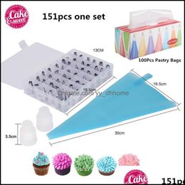 Baking Pastry Tools 151Pcs/Set 48 Stainless Steel Nozzle And1 Sile Icing Pi Cream Bagand2 Coupler Diy Cake Decorating Drop Yydhhome Dhgny