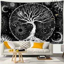 Tree of Life Wall Rug Moon Hippie Hanging Rugs Home Decor Polyester Table Covers Night Tapestry J220804