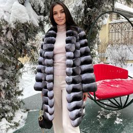 Women's Fur & Faux Fashion Long Real Rex Coat For Women Winter Whole Skin Natural Overcoat Thick Warm Coats Woman