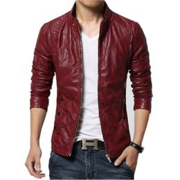 Brand Mens Fashion Leather Jacket Men's Collar Slim Biker Jacket High Quality Men's Coat Solid Colour Jacket Size 5XL-M 220822