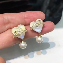 Dangle & Chandelier Fashion Pearl Knot Love Heart Drop Earrings For Women Korean Style 2022 New Delicate Earings Jewellery