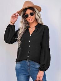 Women's Blouses & Shirts LiTi Autumn 2022 Black T-Shirt Pullover Shirt Women's Fashion Swiss Dot Wave Point V-neck ShirtWomen's