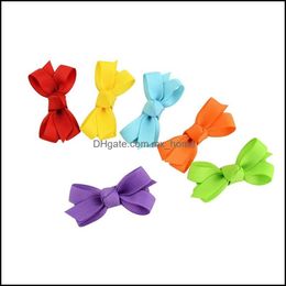 Children Bow Hairs Clips Girl Pure Colour Ribbon Side Clip Kids Fas Mxhome Dhztx