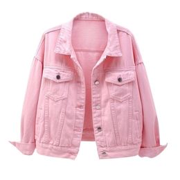 Womens Denim Jacket Spring Autumn Short Coat Pink Jean Jackets Casual Tops Purple Yellow White Loose Lady Outerwear KW02 220819