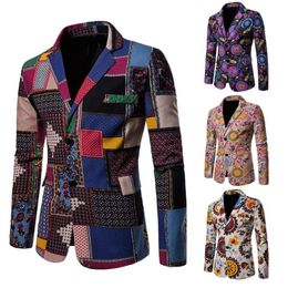 Men's Suits & Blazers Autumn Men Blazer African Characteristics Colourful Print Turndown Collar Single Breasted Slim Lapel Suit Jacket Coat S