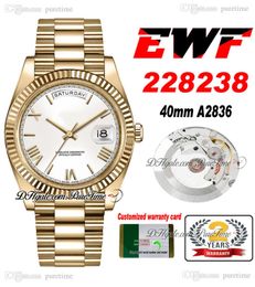 EWF Day Date 228238 ETA A2836 Automatic Mens Watch Yellow Gold Fluted Bezel Silver Roman Dial Presidential Bracelet Same Serial Card Super Edition Puretime E5