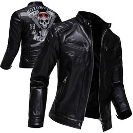 Trend Men's Skull Print Leather Coats Casual Motorcycle Punk Style Leather Jacket EU Size S-2XL 220822