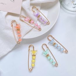 Women Fashion Butterfly Beaded Brooches Ladies Dress Anti Exposed Safty Pins Brooches