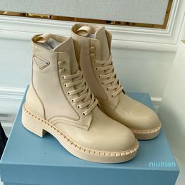 2022-Women Brushed Leather and Nylon Boots Designers Ankle Martin Boot Military Inspired Combat Booties Platform Desert Boots With Removable Pouch