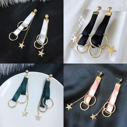 Stud Korean Simple Fashion Colourful Ribbon Earrings For Women Exaggeration Metal Circle Star Tassel Long Jewellery GiftsStud