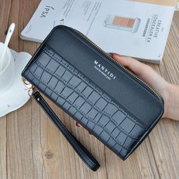 Wallets Women's Wallet Double Zipper Long Crocodile Pattern Coin Purse Female Letter Pu Leather Solid Color Card Holder Clutch Phone Bag