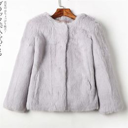 Womens Fur Faux Winter Fashion Real Full Pelt Rabbit Coat 100% Solid Jacket Warm Soft Smooth Women Christmas Dress 220829