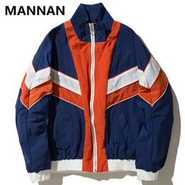 Mannan Vintage çok renkli renk bloğu patchwork rüzgar kırıcı ceketler Sonbahar hip hop sokak kıyafetleri zip up pist rahat ceketler 220822