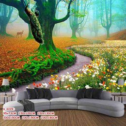 Forest Wall Rug Flower Birds Decoration Carpet Hanging Psychedelic Rugs 3D Tapestry Mural Home J220804