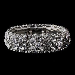 Bangle Vintage Silver Clear Bling Rhinestone Crystal Diamante Stretch Bracelets Wedding JewelryBangle