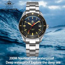 Wristwatches Addiesdive Brand Men Watch 316L Stainless Steel NH35 Movement Automatic Mechanical Fire Pattern Dial C3 Lume 200M Dive OrologiW