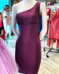 Party Dresses Grape Purple Homecoming Romper 2022 Bow Vestidos Do Regresso A Casa Sheath One Shoulder Graduation Cocktail Prom FormalParty