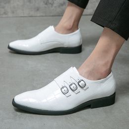 Fashionable Men's White Pointed Monk Strap Slip On Oxford Shoes Moccasins Wedding Prom Homecoming Party Footwear Zapatos Hombre