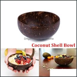 Bowls 1Pcs Natural Coconut Shell Bowl Soup Salad Noodle Rice Wooden Fruit Drop Delivery 2021 Home Garden Kitchen Dining Bar Yydhhome Dhhjp