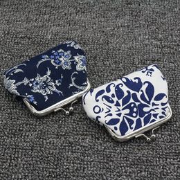 20pcs Coin Purses Women Canvas Blue And White Porcelain Short Wallet