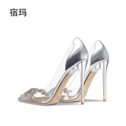 Sandals Luxury Rhinestone Women Pumps Transparent PVC High Heels Shoes Sexy Pointed Toe Wedding Shoes Party Fashion For Lady Evening 8cm T220813 J230525