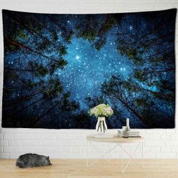 Forest Carpet Wall Hanging Psychedelic Trees And Stars Fabric Home Decor Polyester Table Covers Night Tapestry J220804