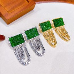 Dangle & Chandelier Rectangular Emerald Broken Gem Chain Earrings Studs For Women Girl Rock Daily Diamond Jewellery