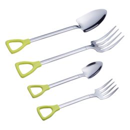 NEW Stainless Steel Spoon and Fork Shovel Shape Design forks spoons Long Handle Tableware