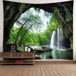 Mountain Tapestry Forest Tree Sunset Nature Landscape Wall Hanging For Room Rugs Boho Decoration Home Decor J220804