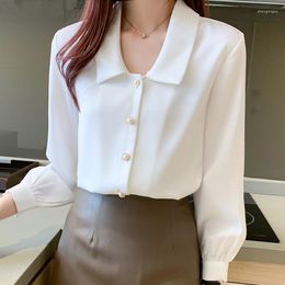 Office Women's Blouse Long Sleeve Pearl Button Solid Casual Women Tops White Female Shirt Ropa Mujer Blouses & Shirts
