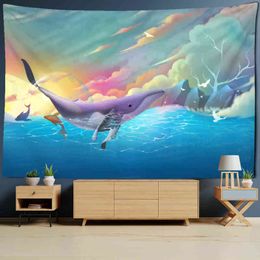 Cartoon Whale Comics Wall Rugs Kawaii Animals Baby Room Hanging Home Decor Table Cover Tapestry J220804