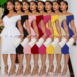 Two Piece Dress For Women Sexy OL V-neck Pleated Ruffle Crop Top And Hip Wrap Skirt Suit Summer Casual Clothes