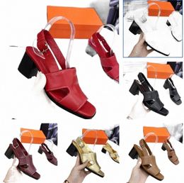 Sandals Designer High Heel Sandal Calfskin Leather Women Slides Lace Up Chic feminino