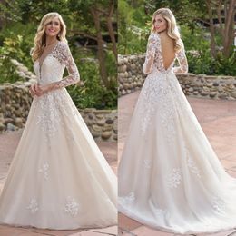 Rustic Lace Country Wedding Dress Sexy Backless Appliques A Line Long Sleeves Bridal Gowns